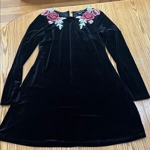 Atmosphere Black Dress with Pink Floral Embroidery